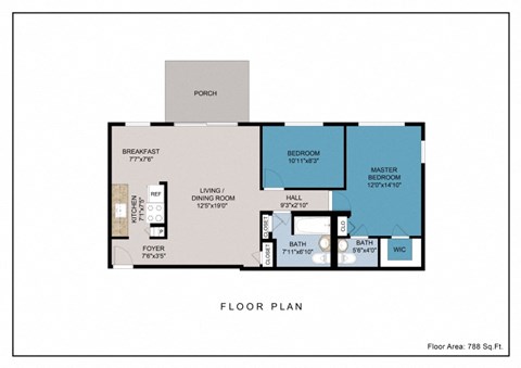 2 Bedroom 1.5 Bath Floor Plan at Congress Run, Cincinnati, OH, 45215